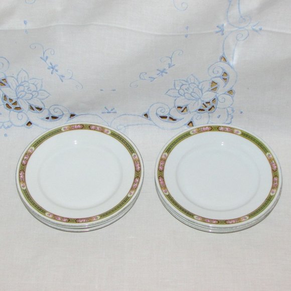 6 Antique Bread or Cake Plates Romeoff by MZ ALTROHLAU Green Band CZECHOSLOVAKIA - Picture 1 of 4
